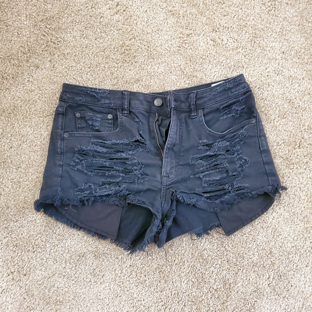 American Eagle Black Ripped Jean Shorts